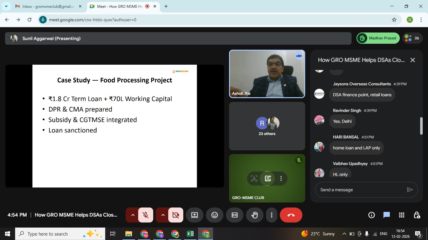 Screenshot from the GRO-MSME MSME funding webinar for retail loan consultants