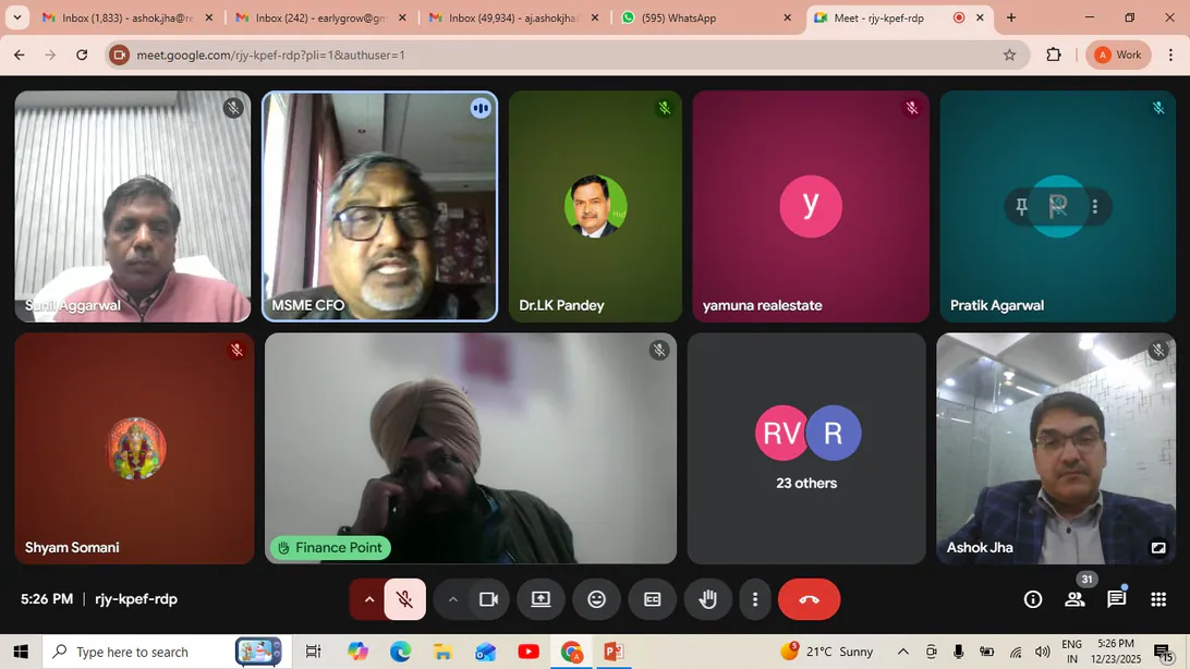 Online Agri Finance webinar session showing active participation from farmers, agripreneurs, and MSME stakeholders