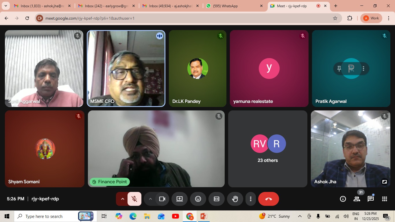 Online Agri Finance webinar session showing active participation from farmers, agripreneurs, and MSME stakeholders