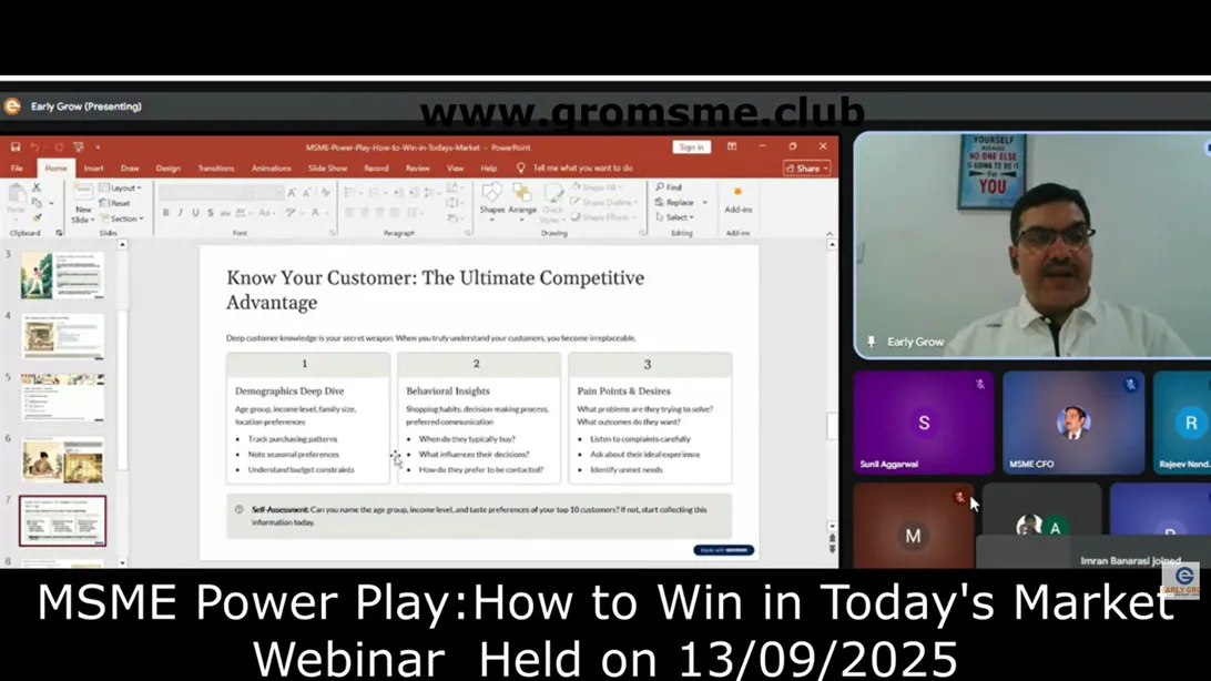 Speaker presentation slide during the GRO-MSME Power Play webinar session