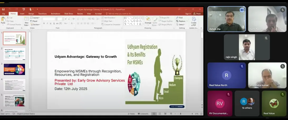 Speaker presentation slide during the Udyam Advantage MSME webinar
